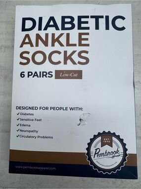 Pembrook 6 pairs Diabetic ankle socks low cut size large black